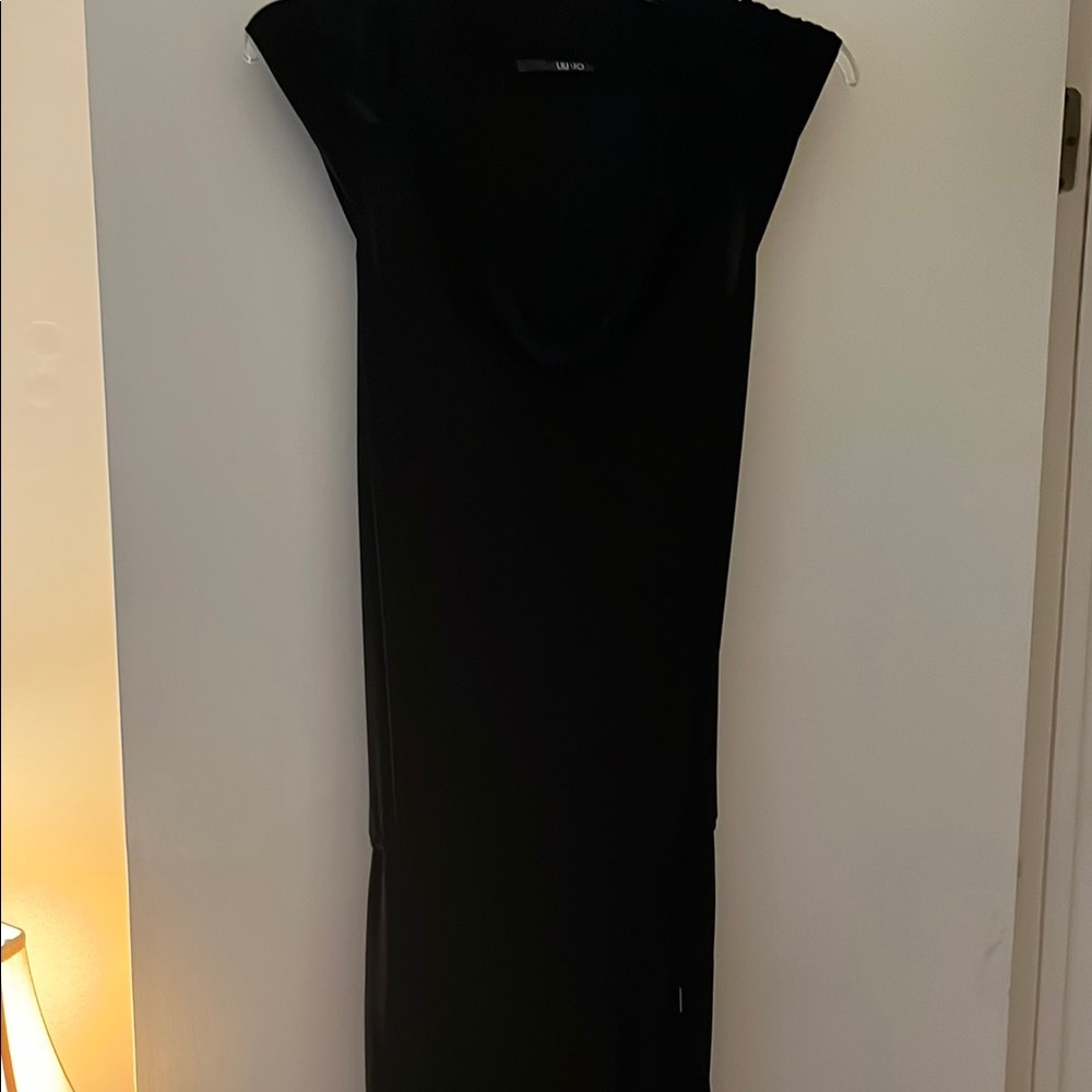 Black Sleeveless Cowl Neck Sheath Maxi Dress
